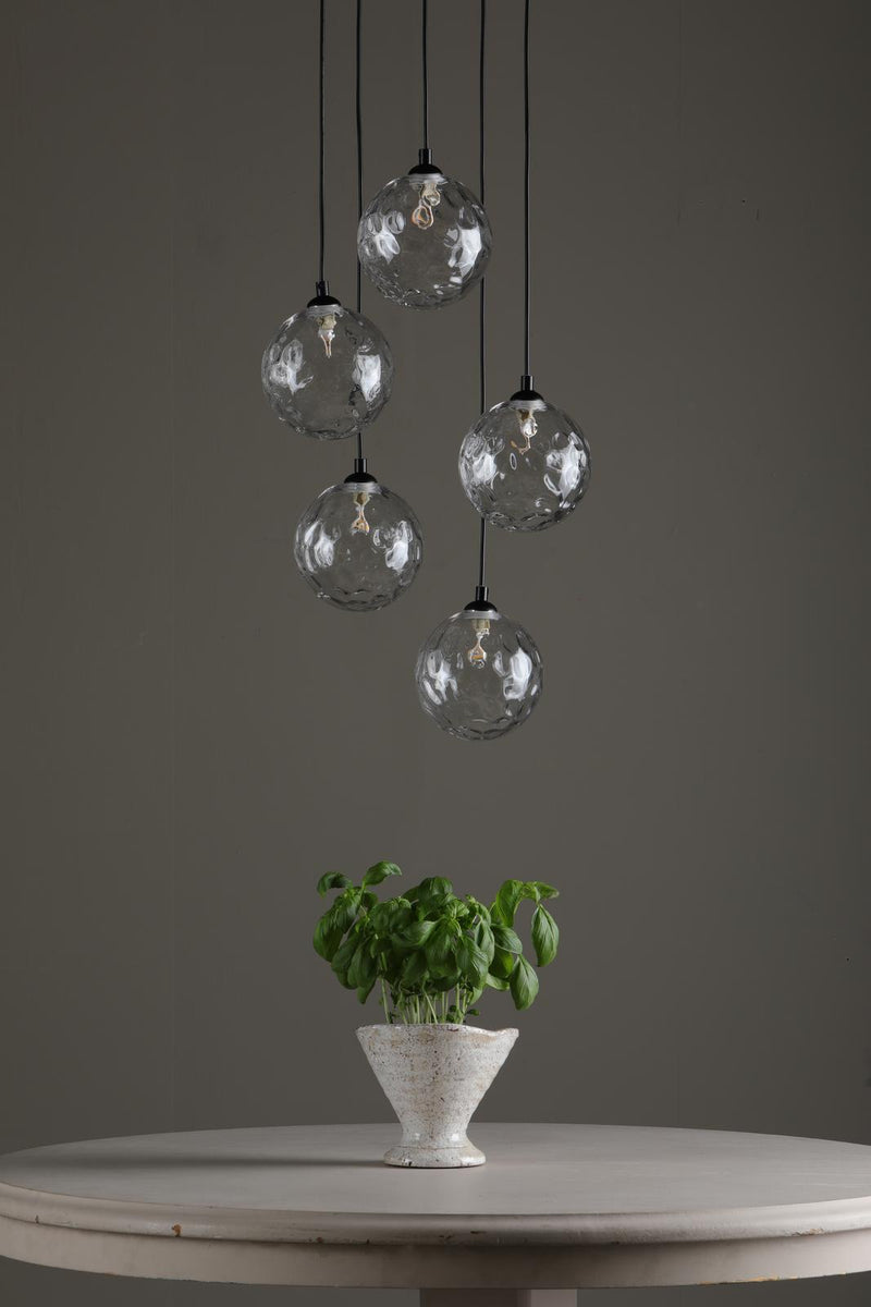 Dar Lighting Federico 5 Light Cluster Pendant Matt Black With Clear Dimpled Glass • FED0522-12