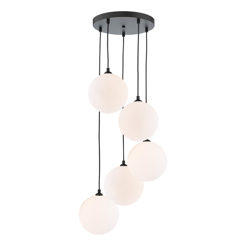 Dar Lighting Federico 5 Light Cluster Pendant Matt Black With Opal Glass • FED0522-23