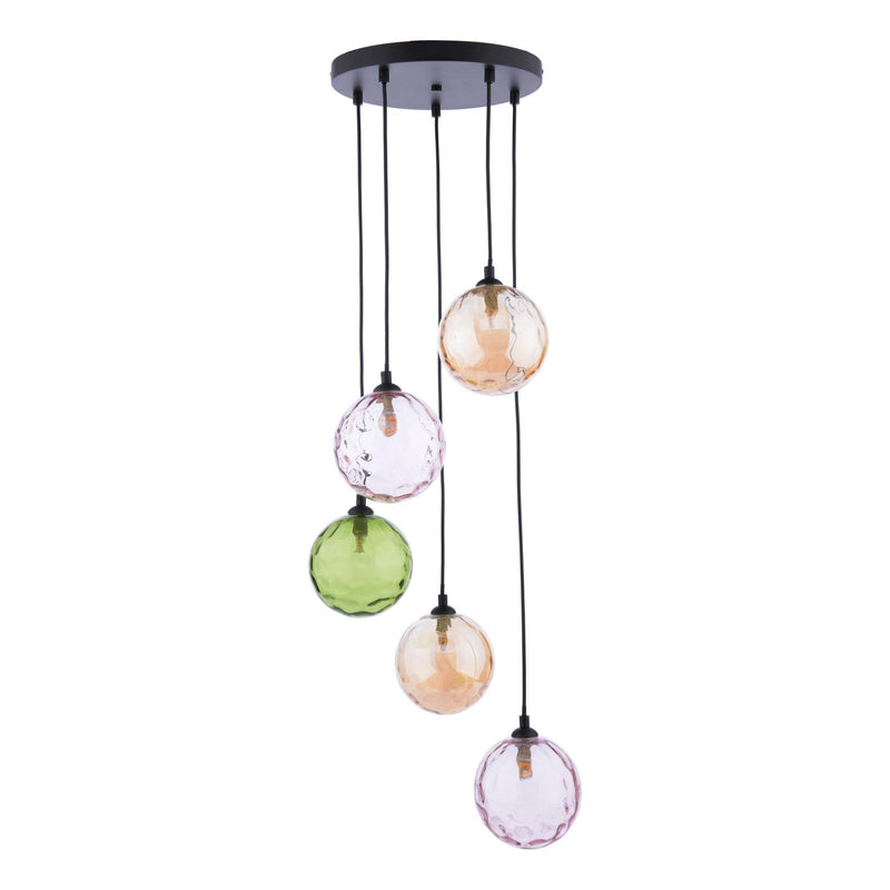 Dar Lighting Federico 5 Light Cluster Pendant Matt Black Mixed Coloured Glass  • FED0522-MIX