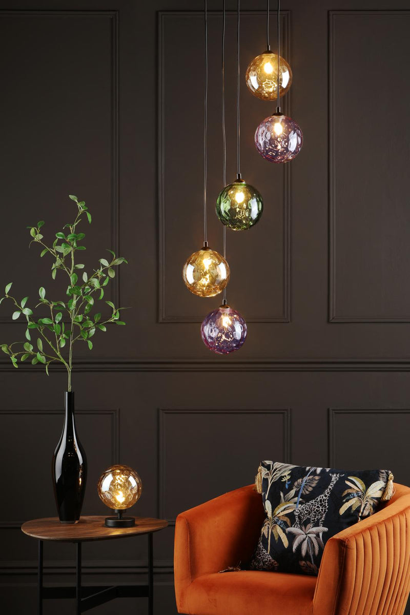 Dar Lighting Federico 5 Light Cluster Pendant Matt Black Mixed Coloured Glass  • FED0522-MIX