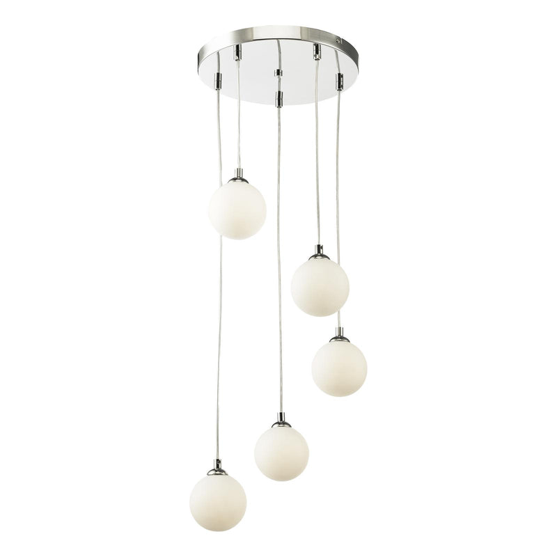 Dar Lighting Federico 5 Light Cluster Pendant Polished Chrome With Opal Glass • FED0550-02