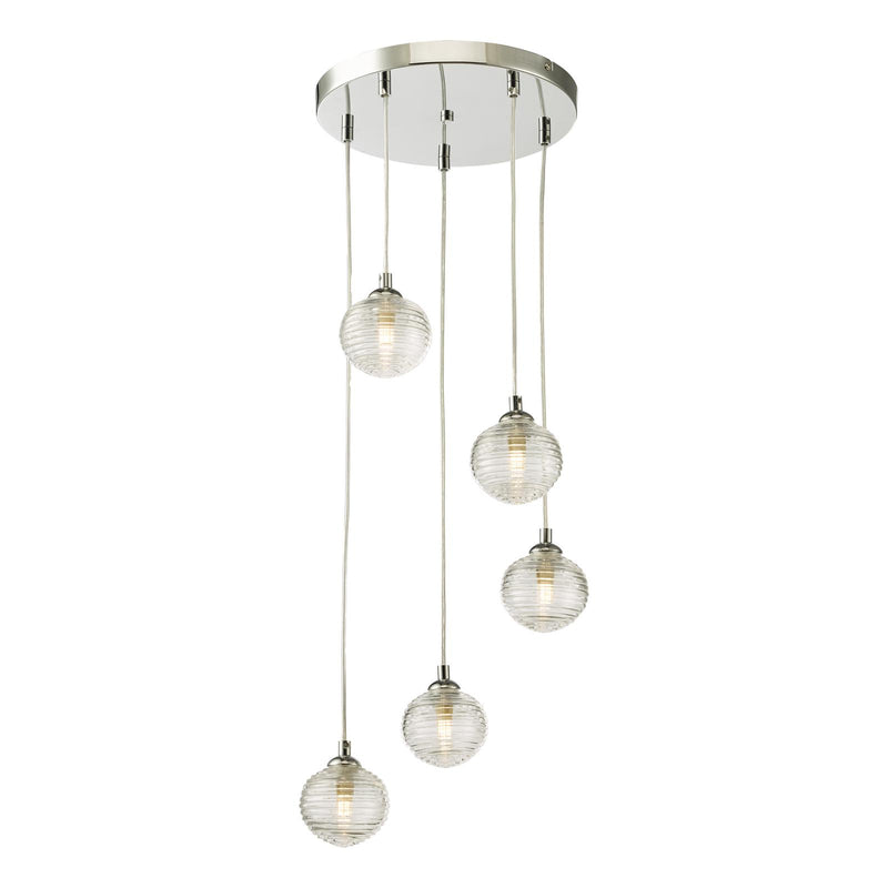 Dar Lighting Federico 5 Light Cluster Pendant Polished Chrome With Ribbed Glass • FED0550-08