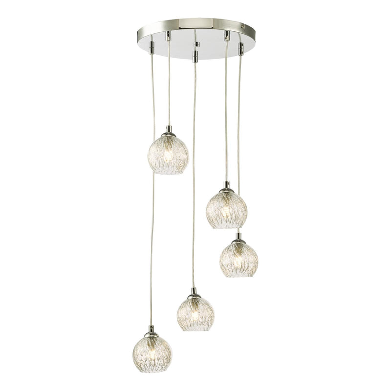 Dar Lighting Federico 5 Light Cluster Pendant Polished Chrome With Clear/Wire Glass • FED0550-09