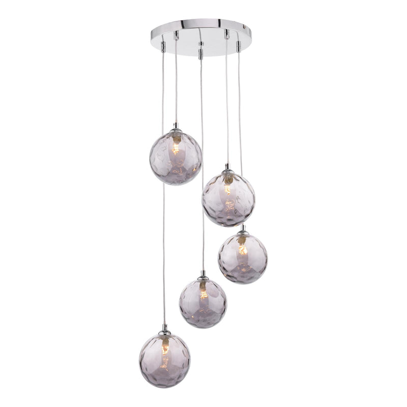 Dar Lighting Federico 5 Light Cluster Pendant Polished Chrome With Smoked Dimpled Glass • FED0550-10