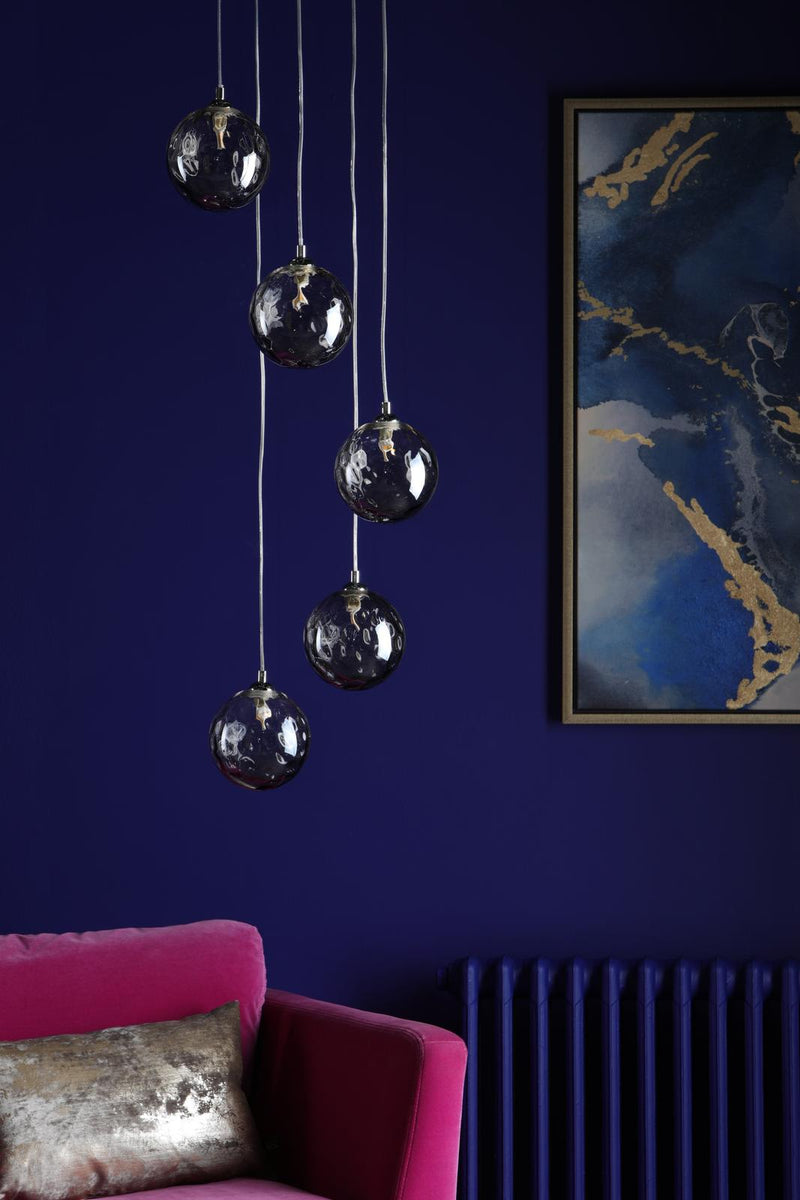 Dar Lighting Federico 5 Light Cluster Pendant Polished Chrome With Smoked Dimpled Glass • FED0550-10