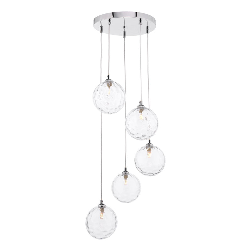 Dar Lighting Federico 5 Light Cluster Pendant Polished Chrome With Clear Dimpled Glass • FED0550-12