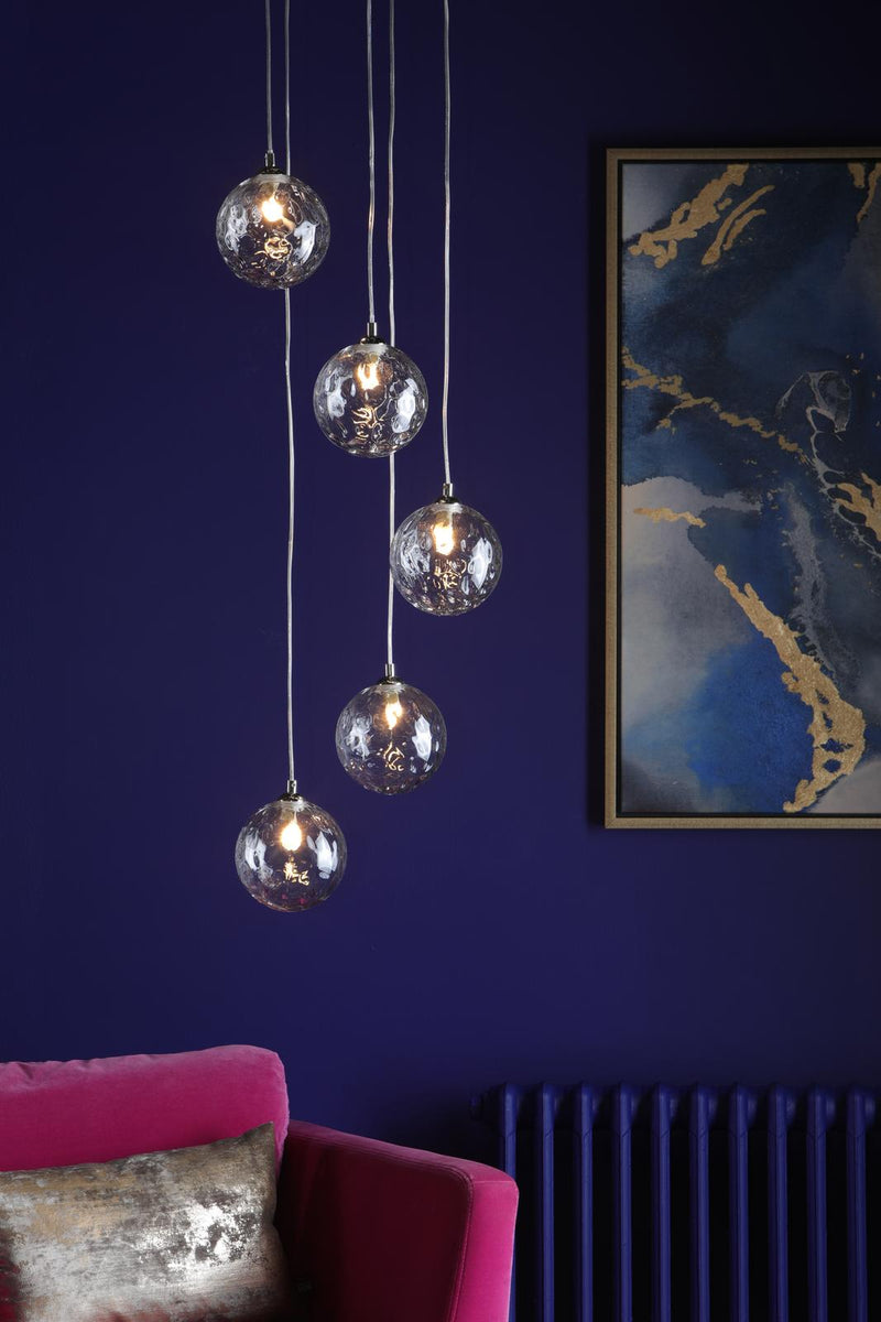 Dar Lighting Federico 5 Light Cluster Pendant Polished Chrome With Clear Dimpled Glass • FED0550-12