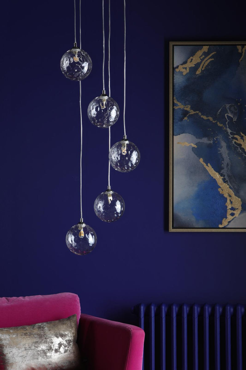 Dar Lighting Federico 5 Light Cluster Pendant Polished Chrome With Clear Dimpled Glass • FED0550-12