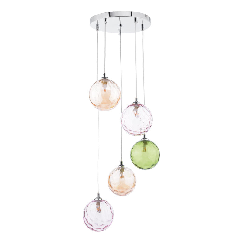 Dar Lighting Federico 5 Light Cluster Pendant Polished Chrome Mixed Coloured Glass  • FED0550-MIX