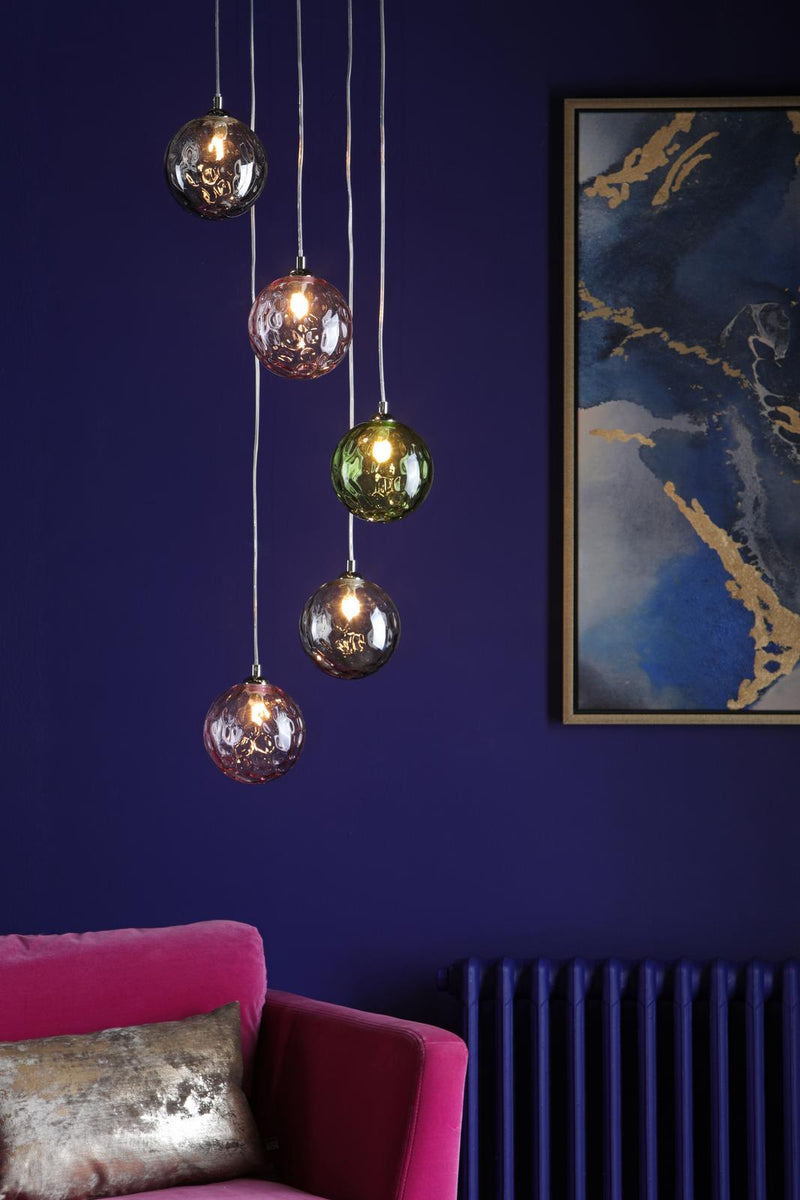 Dar Lighting Federico 5 Light Cluster Pendant Polished Chrome Mixed Coloured Glass  • FED0550-MIX