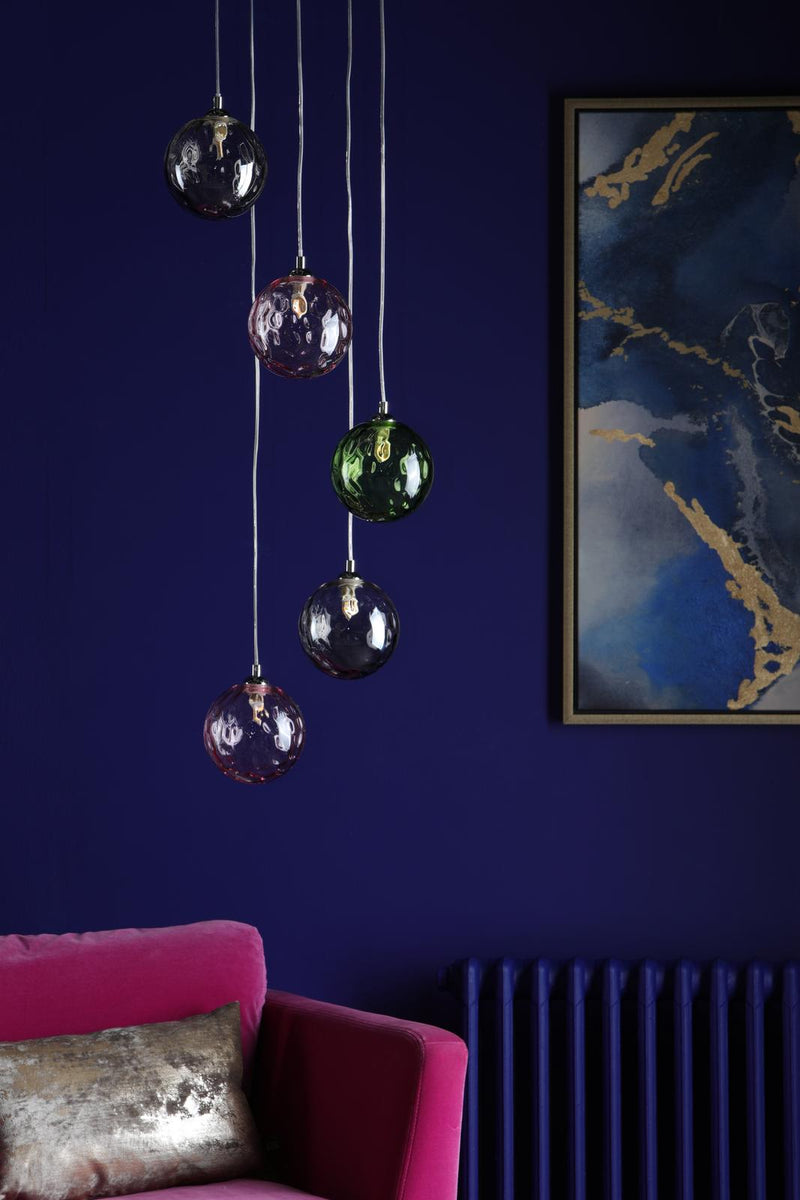 Dar Lighting Federico 5 Light Cluster Pendant Polished Chrome Mixed Coloured Glass  • FED0550-MIX