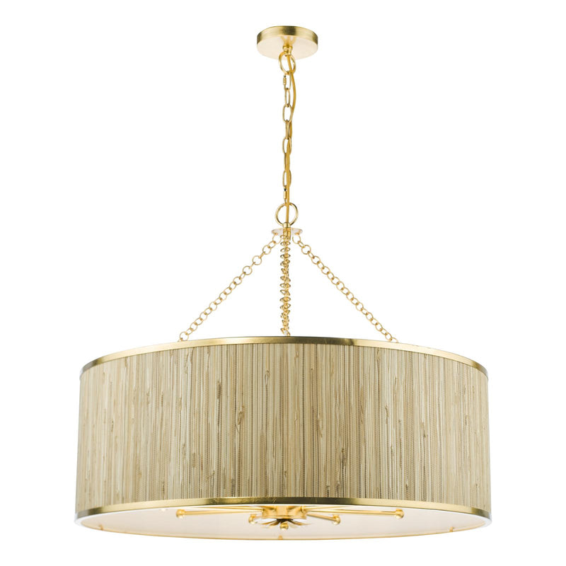 Dar Lighting Fenella 8 Light Pendant Gold Leaf and Seagrass Shade • FEN0835