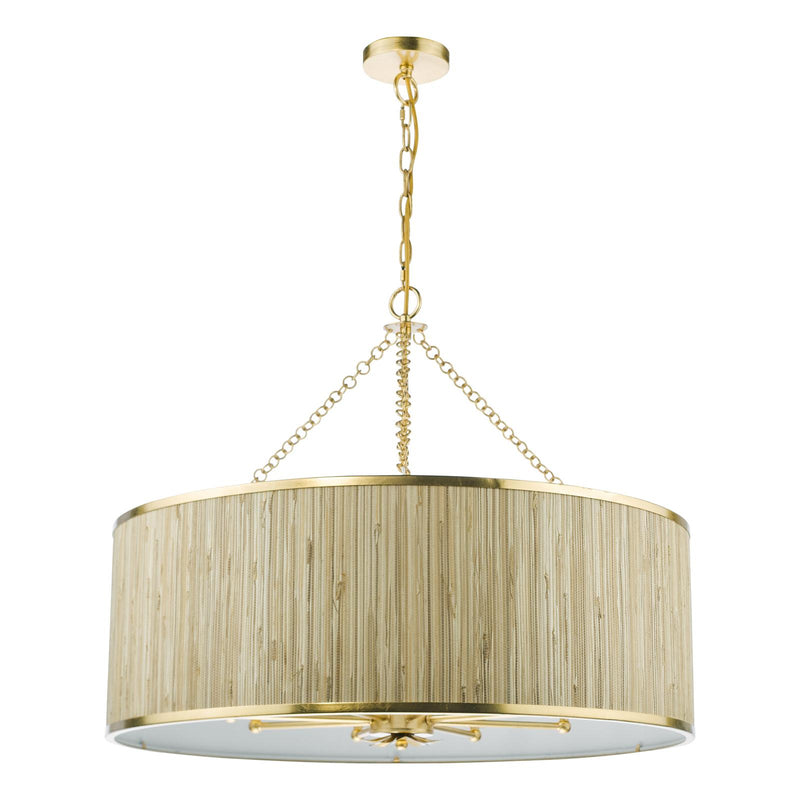 Dar Lighting Fenella 8 Light Pendant Gold Leaf and Seagrass Shade • FEN0835