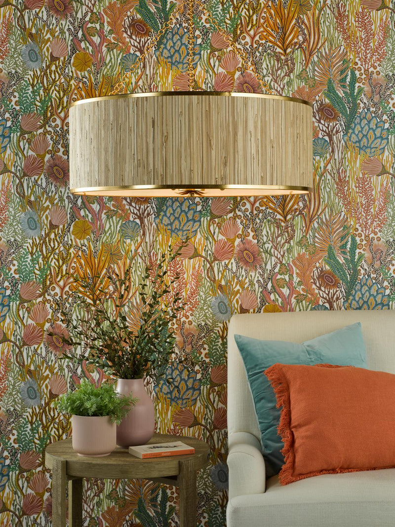 Dar Lighting Fenella 8 Light Pendant Gold Leaf and Seagrass Shade • FEN0835