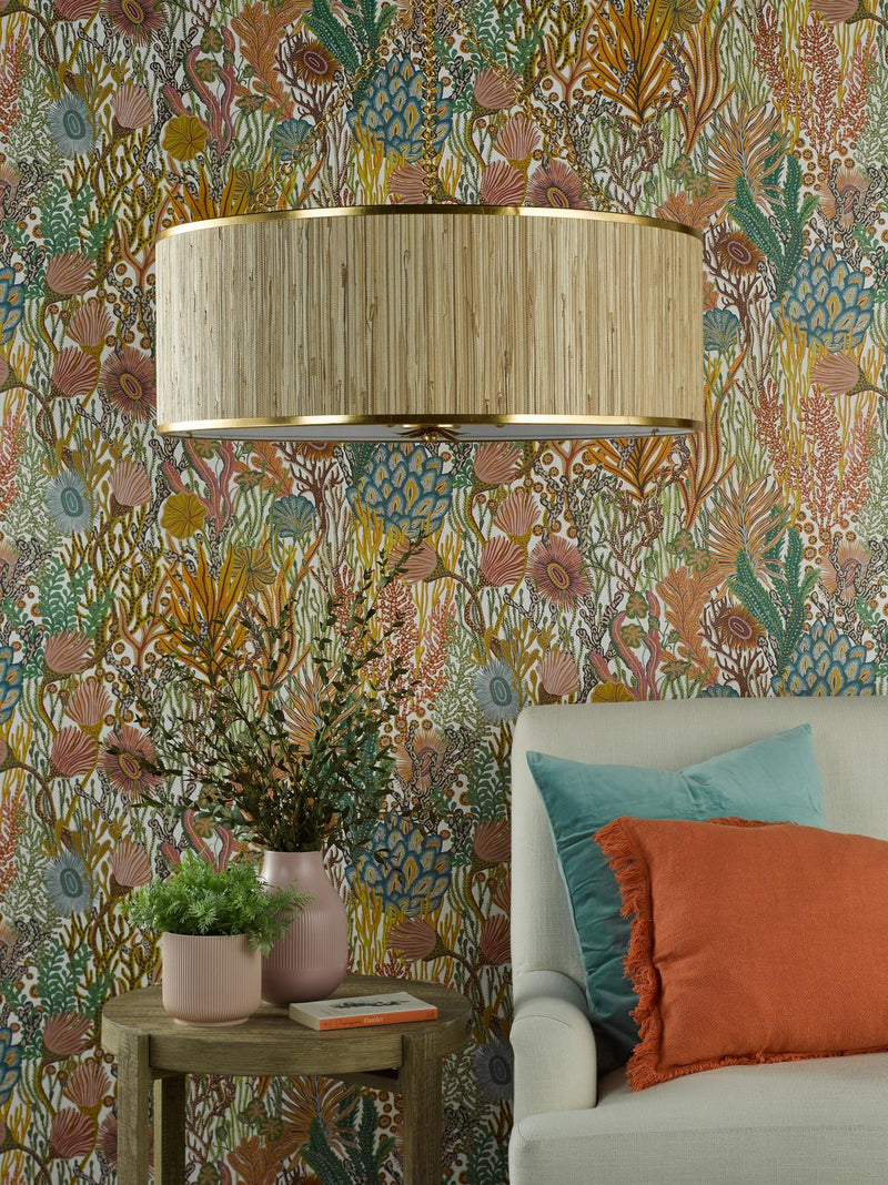 Dar Lighting Fenella 8 Light Pendant Gold Leaf and Seagrass Shade • FEN0835