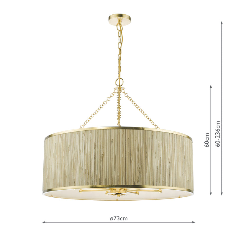 Dar Lighting Fenella 8 Light Pendant Gold Leaf and Seagrass Shade • FEN0835