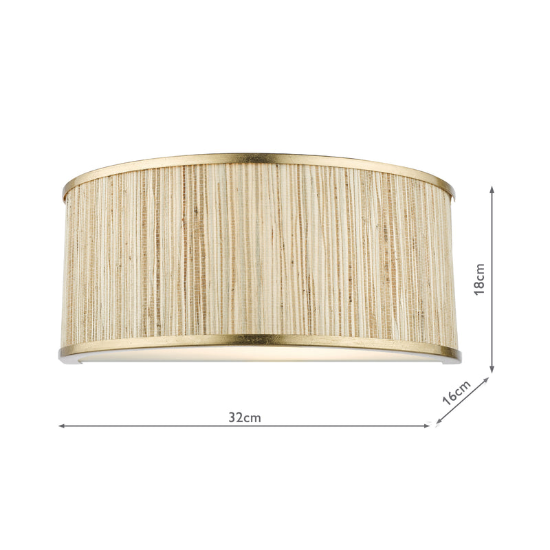 Dar Lighting Fenella 2 Light Wall Light Gold Leaf and Seagrass • FEN0935