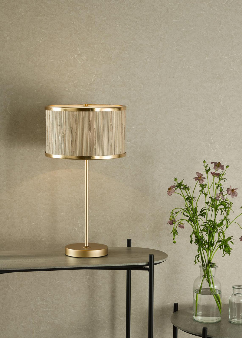 Dar Lighting Fenella Table Lamp Gold Leaf With Seagrass Shade • FEN4235