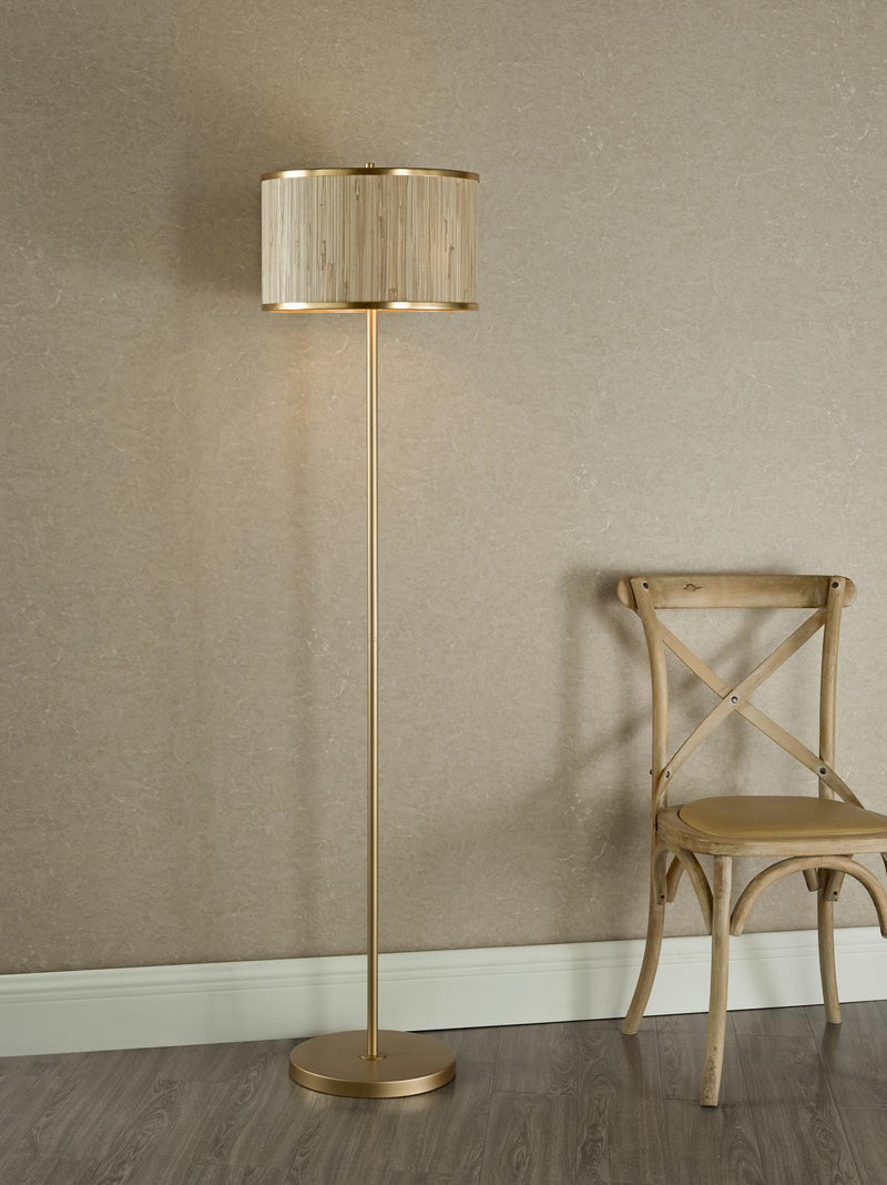 Dar Lighting Fenella 3 Light Floor Lamp Gold Leaf and Seagrass • FEN4935