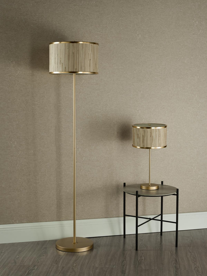 Dar Lighting Fenella 3 Light Floor Lamp Gold Leaf and Seagrass • FEN4935