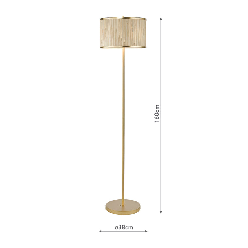 Dar Lighting Fenella 3 Light Floor Lamp Gold Leaf and Seagrass • FEN4935