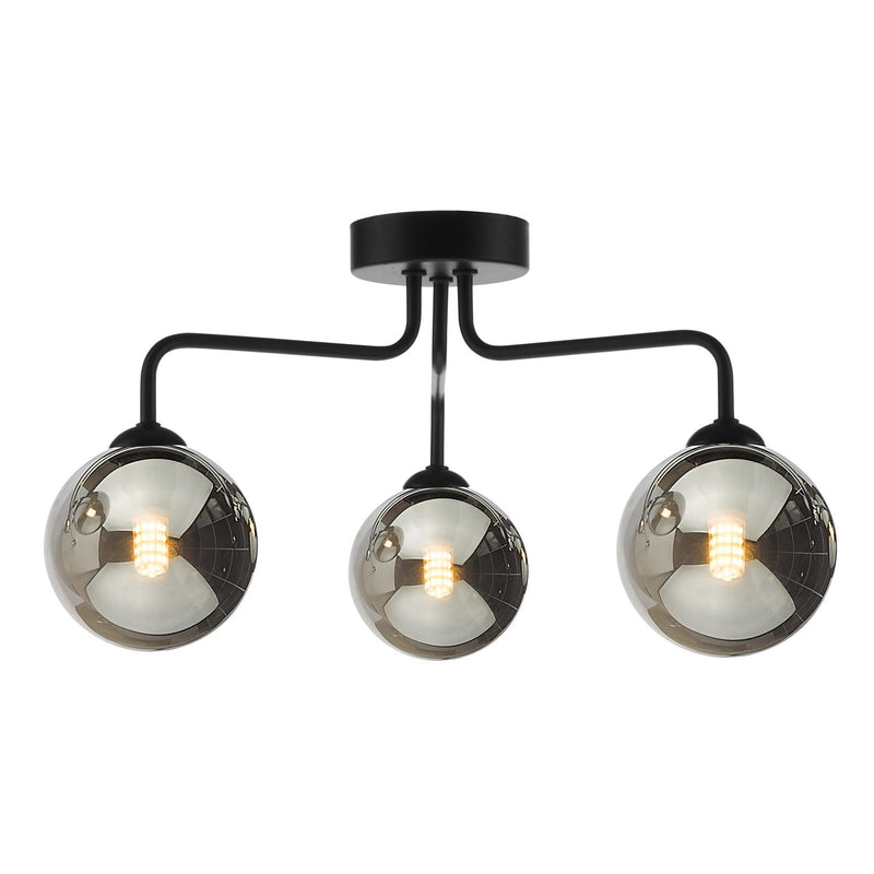 Dar Lighting Feya 3 Light Semi Flush Matt Black With Smoked Glass • FEY0322-01