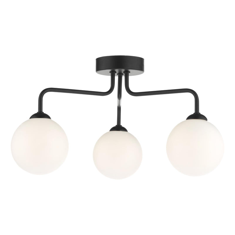 Dar Lighting Feya 3 Light Semi Flush Matt Black With Opal Glass • FEY0322-02