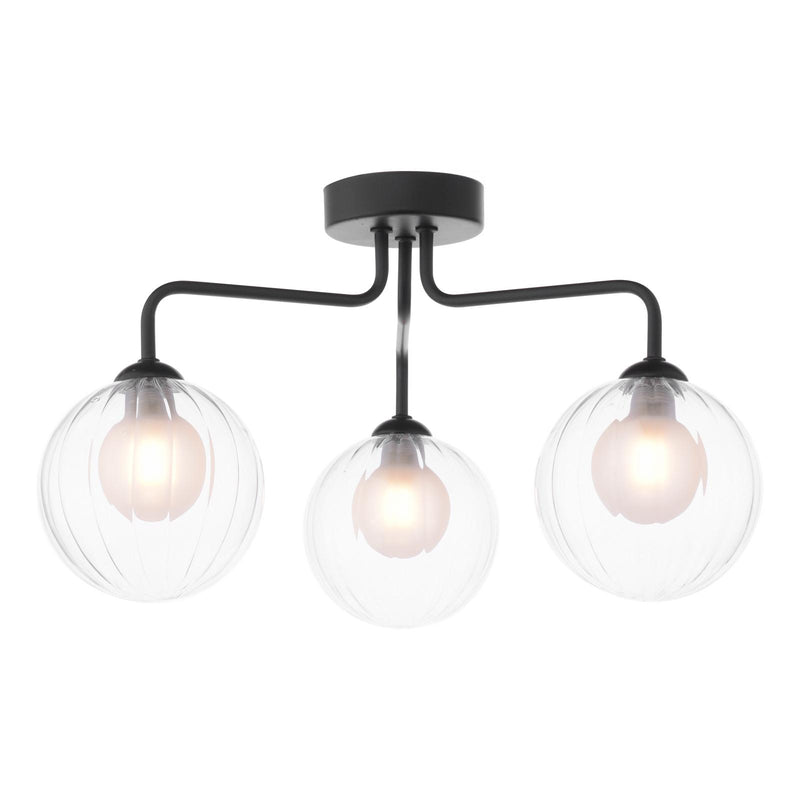 Dar Lighting Feya 3 Light Semi Flush Matt Black With Clear/Opal Glass • FEY0322-20