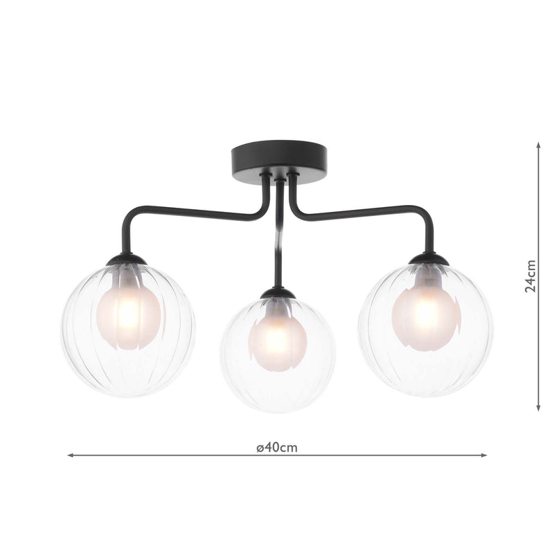 Dar Lighting Feya 3 Light Semi Flush Matt Black With Clear/Opal Glass • FEY0322-20