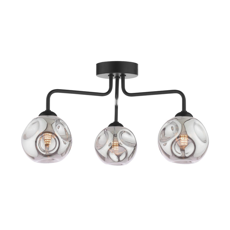 Dar Lighting Feya 3 Light Semi Flush Matt Black With Closed Organic Smoked Glass • FEY0322-28