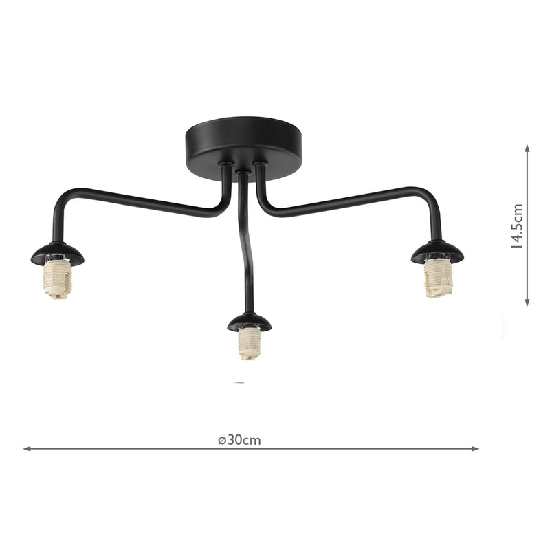 Dar Lighting Feya 3 Light Semi Flush Matt Black Frame Only • FEY0322-F