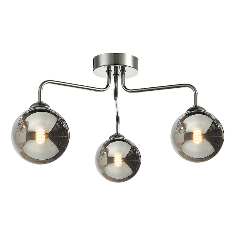 Dar Lighting Feya 3 Light Semi Flush Polished Chrome With Smoked Glass • FEY0350-01