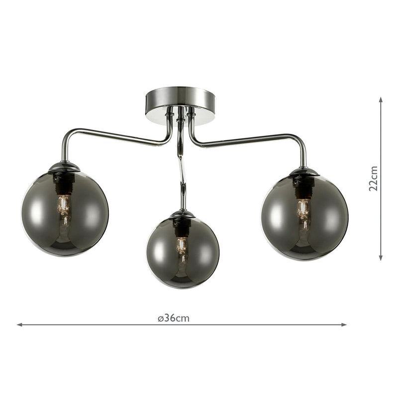 Dar Lighting Feya 3 Light Semi Flush Polished Chrome With Smoked Glass • FEY0350-01