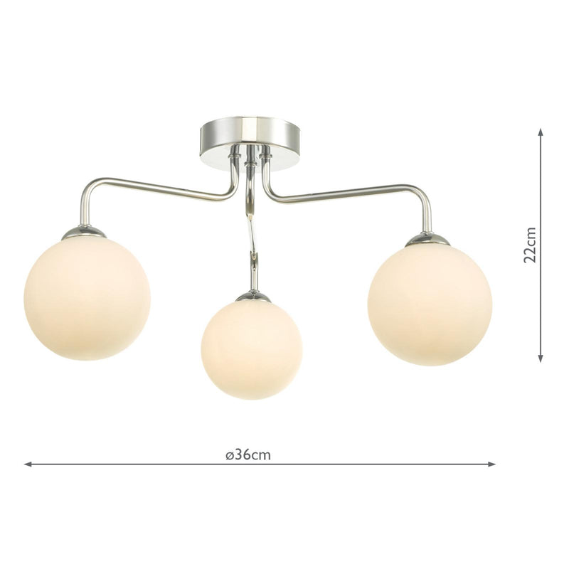 Dar Lighting Feya 3 Light Semi Flush Polished Chrome With Opal Glass • FEY0350-02