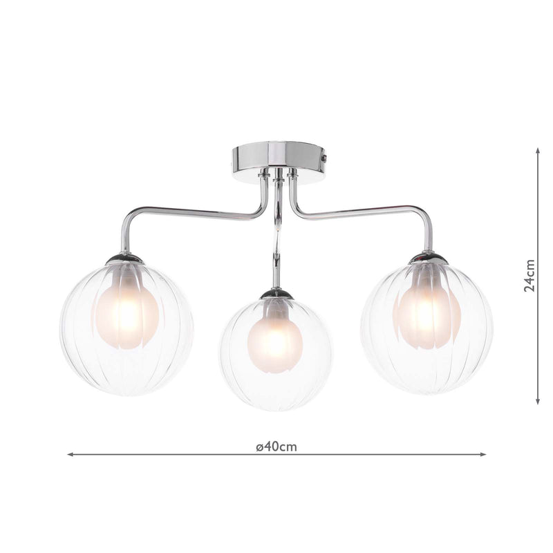 Dar Lighting Feya 3 Light Semi Flush Polished Chrome With Clear/Opal Glass • FEY0350-20