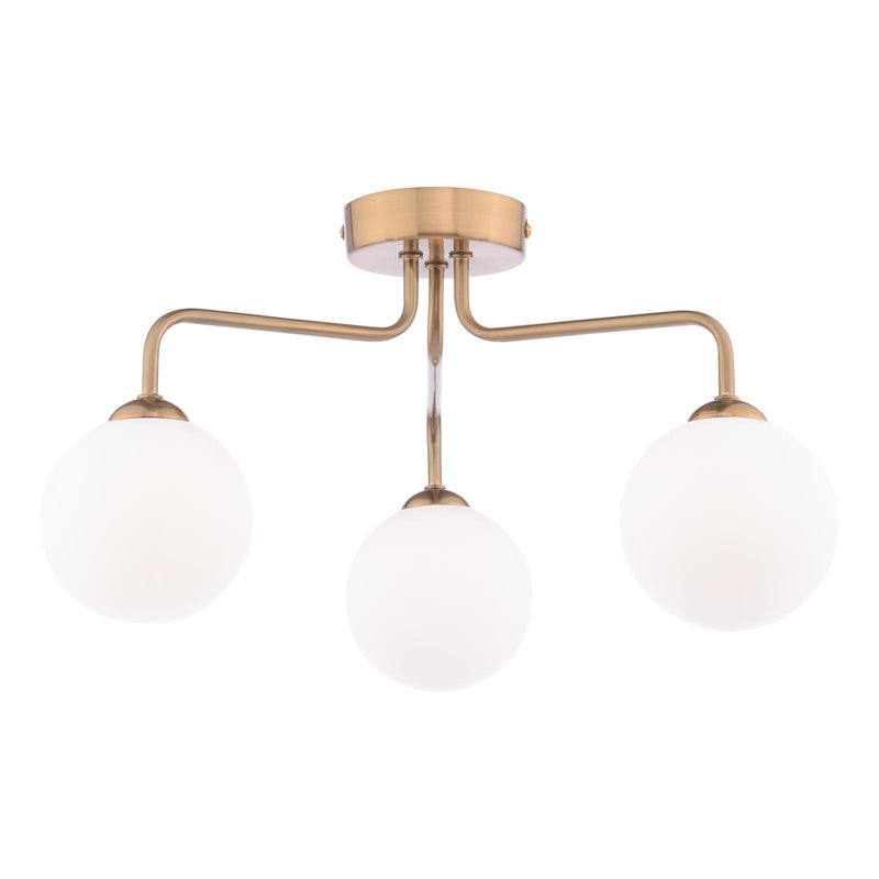 Dar Lighting Feya 3 Light Semi-Flush Antique Bronze With Opal Glass • FEY0363-02