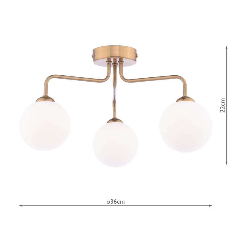 Dar Lighting Feya 3 Light Semi-Flush Antique Bronze With Opal Glass • FEY0363-02