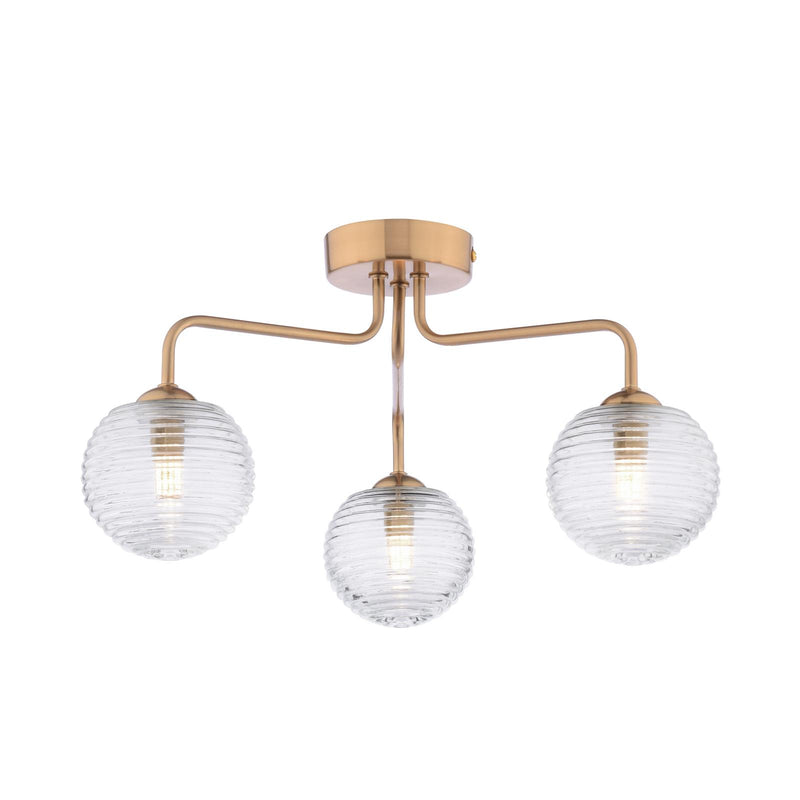Dar Lighting Feya 3 Light Semi-Flush Antique Bronze With Ribbed Glass • FEY0363-08