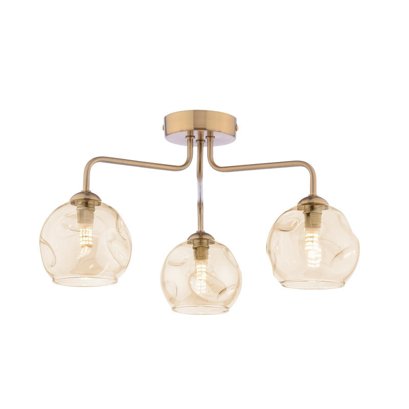 Dar Lighting Feya 3 Light Semi-Flush Antique Bronze With Organic Amber Glass • FEY0363-16