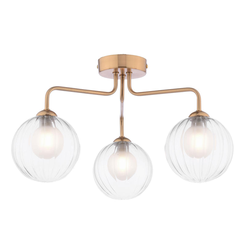 Dar Lighting Feya 3 Light Semi-Flush Antique Bronze With Clear/Opal Glass • FEY0363-20