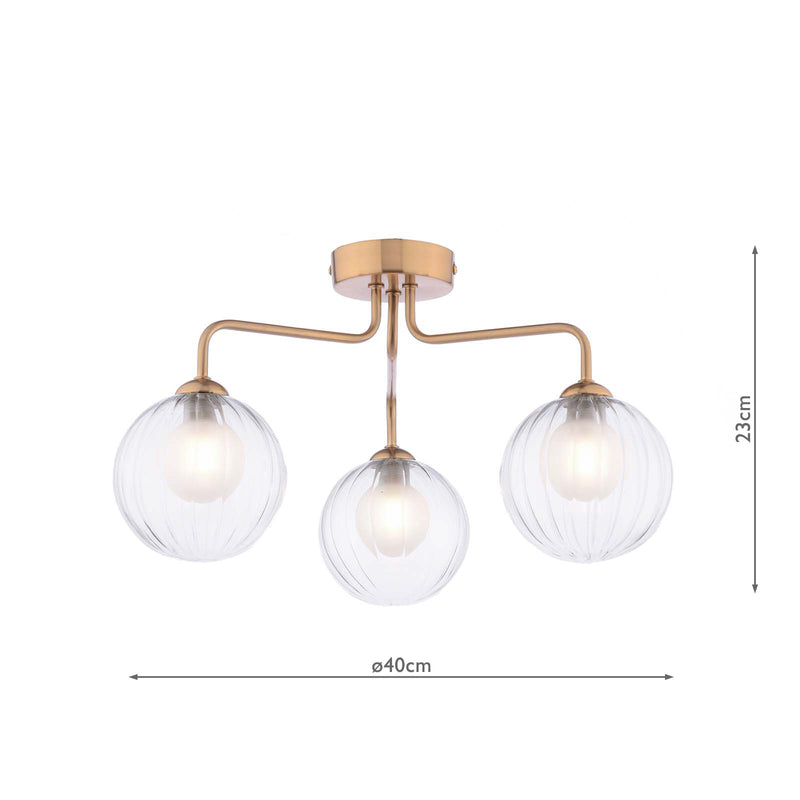Dar Lighting Feya 3 Light Semi-Flush Antique Bronze With Clear/Opal Glass • FEY0363-20