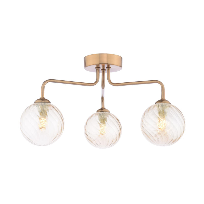Dar Lighting Feya 3 Light Semi-Flush Antique Bronze With Twisted Amber Glass • FEY0363-25