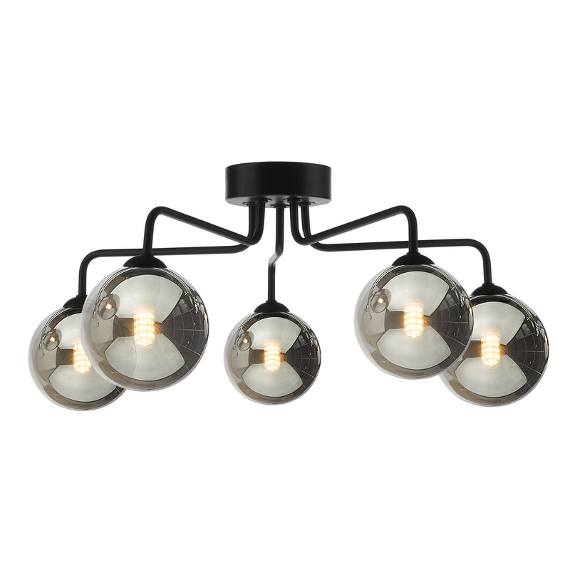 Dar Lighting Feya 5 Light Semi Flush Matt Black With Smoked Glass • FEY0522-01