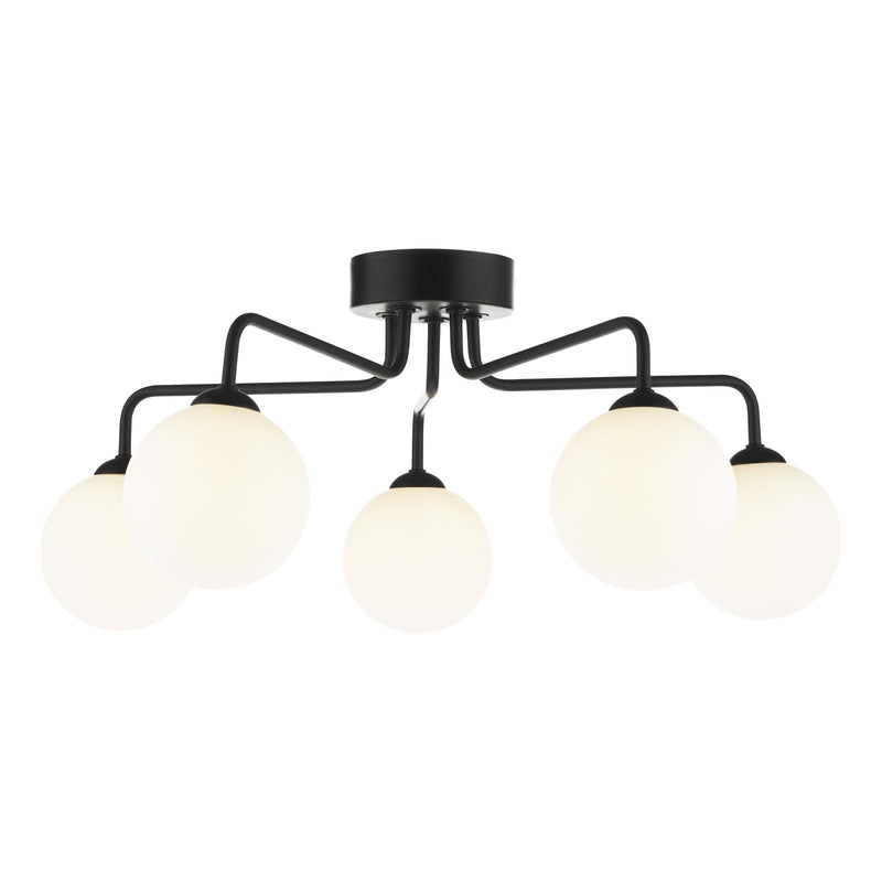 Dar Lighting Feya 5 Light Semi Flush Matt Black With Opal Glass • FEY0522-02