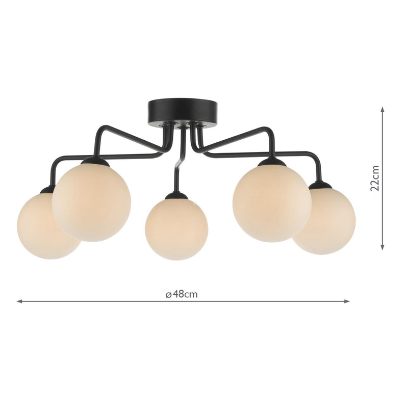 Dar Lighting Feya 5 Light Semi Flush Matt Black With Opal Glass • FEY0522-02