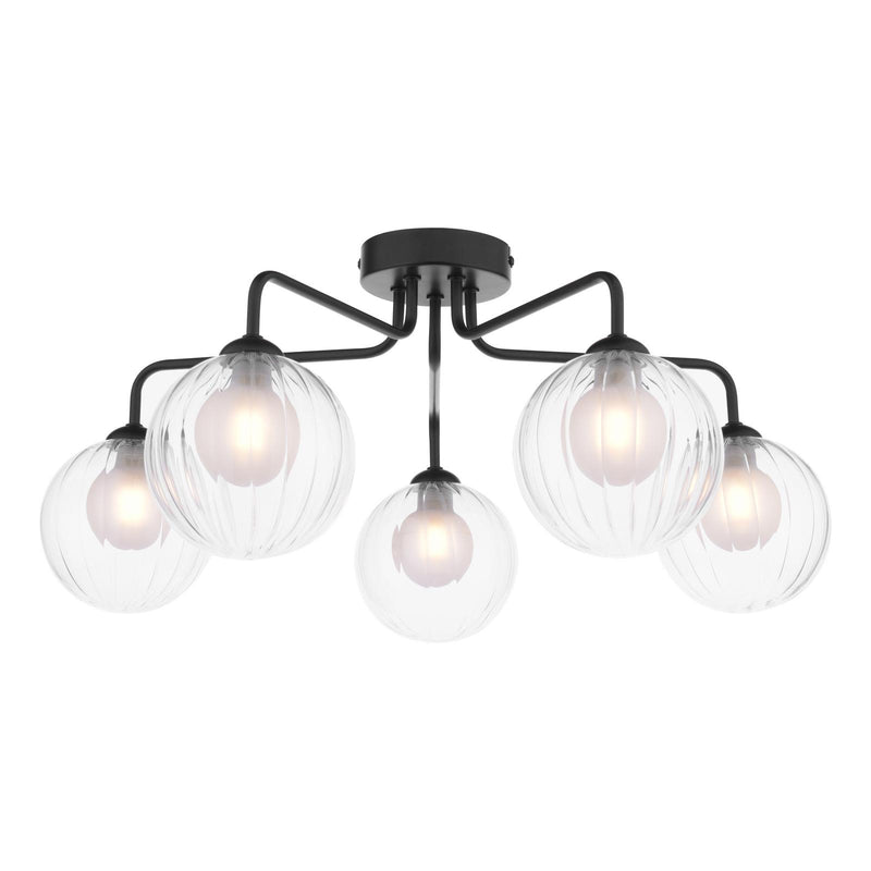 Dar Lighting Feya 5 Light Semi Flush Matt Black With Clear/Opal Glass • FEY0522-20
