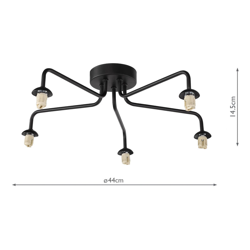 Dar Lighting Feya 5 Light Semi Flush Matt Black Frame Only • FEY0522-F