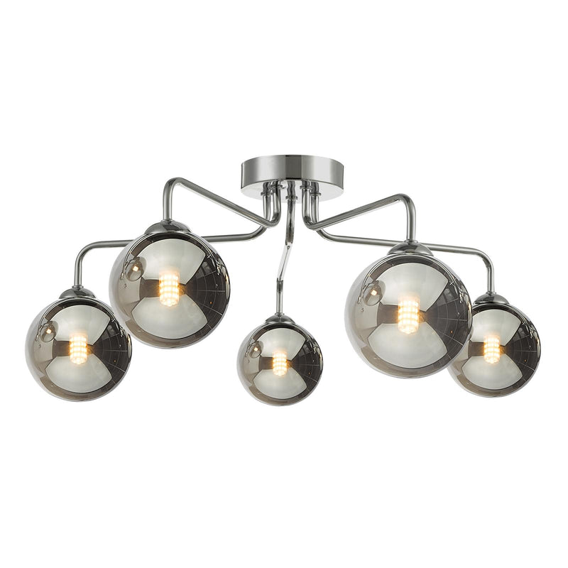 Dar Lighting Feya 5 Light Semi Flush Polished Chrome With Smoked Glass • FEY0550-01