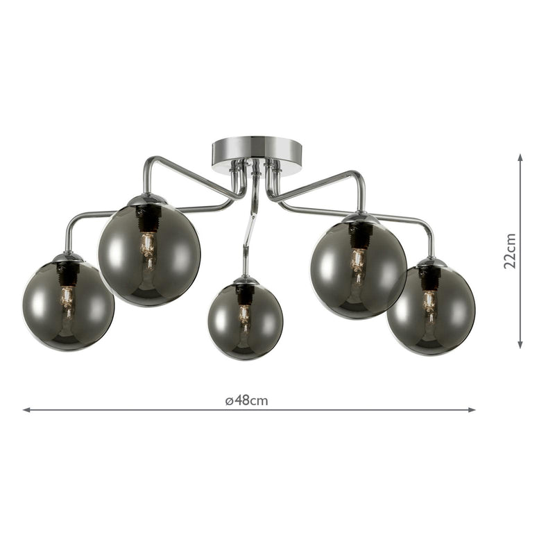 Dar Lighting Feya 5 Light Semi Flush Polished Chrome With Smoked Glass • FEY0550-01