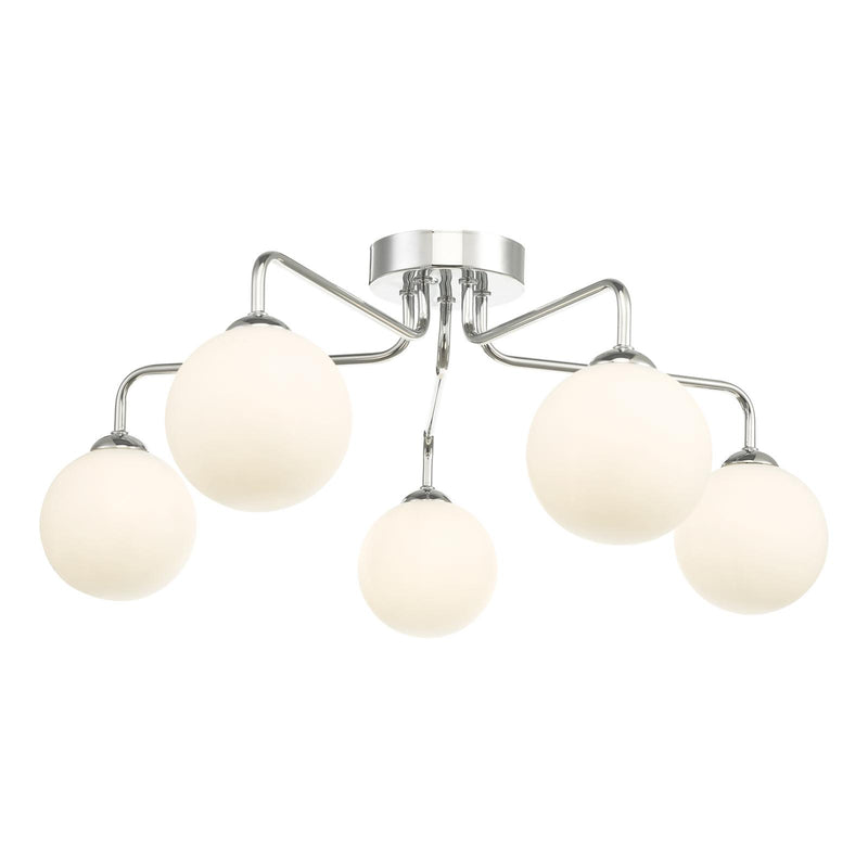 Dar Lighting Feya 5 Light Semi Flush Polished Chrome With Opal Glass • FEY0550-02